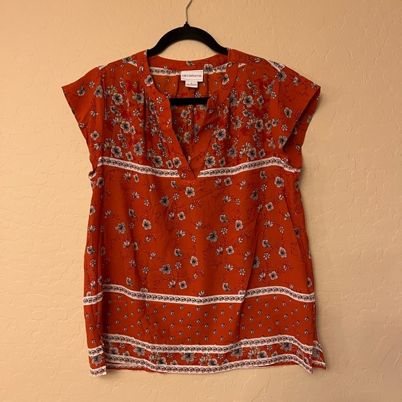 Liz Claiborne Burnt Orange (Rust) Floral Print Top - Picture 3 of 12